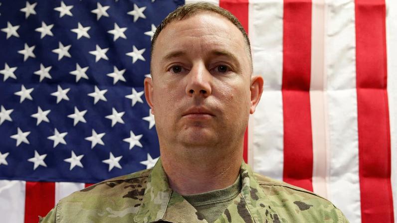 U.S. Army Major Jeffrey O'Brien, 45, poses in an undated photograph in his uniform. O'Brien was killed March 1, 2026, at the Port of Shuaiba, Kuwait during a drone attack.
