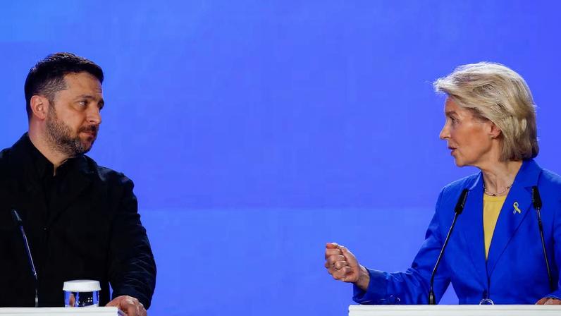 Ukraine's Zelenskiy, and EU's von der Leyen and Costa attend press conference on fourth anniversary of Russia's full-scale invasion, in Kyiv