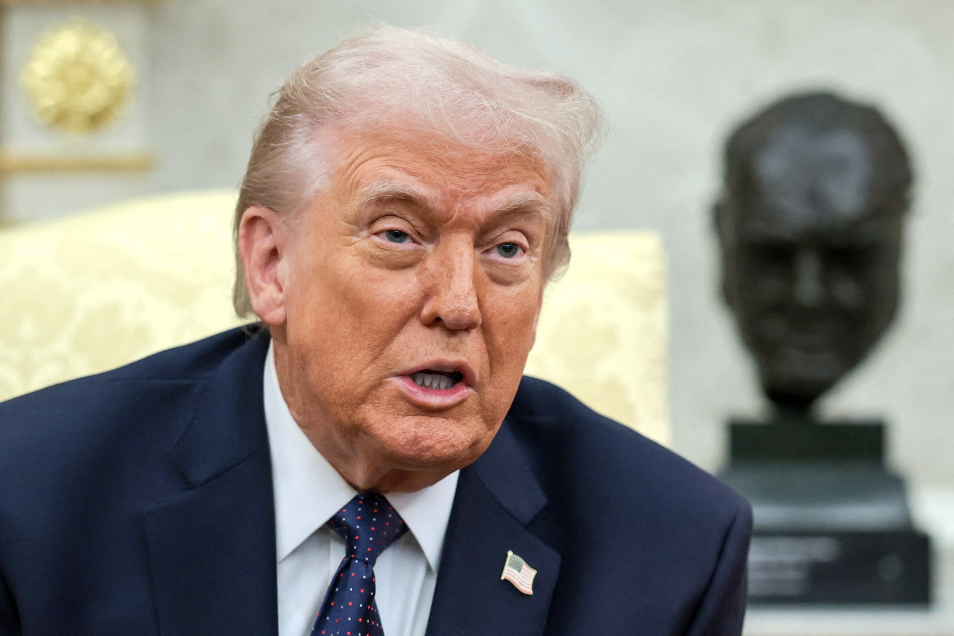 U.S. President Donald Trump speaks as he meets with German Chancellor Friedrich Merz in the Oval Office at the White House in Washington, D.C., U.S., March 3, 2026. REUTERS/Jonathan Ernst