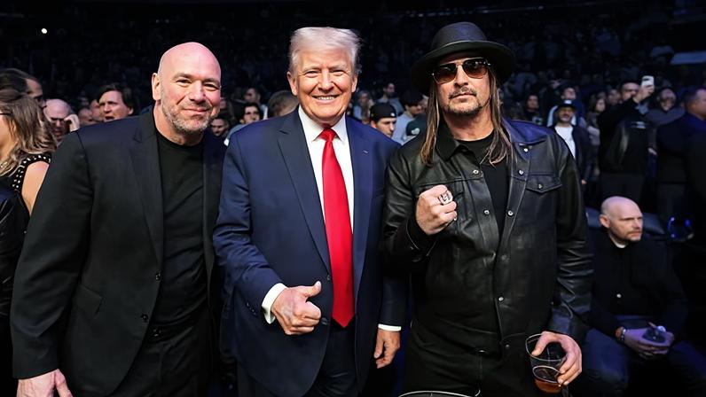 Dana White, Donald Trump and Kid Rock at a UFC event in November 2023.