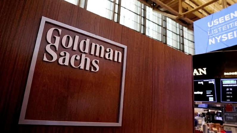 Goldman Sachs logo on the trading floor at the New York Stock Exchange