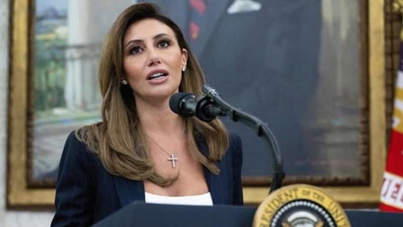 Alina Habba speaks after being sworn in as interim US attorney general for New Jersey, in the Oval Office of the White House in Washington DC, on 28 March 2025.