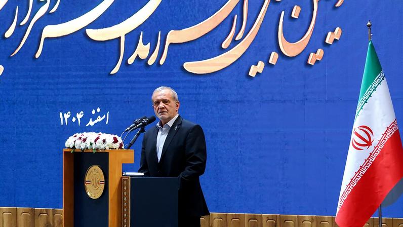 Iranian President Masoud Pezeshkian speaks during a meeting in Tehran, Iran, February 21, 2026. Iran's Presidential website/WANA (West Asia News Agency)/Handout via REUTERS/File Photo