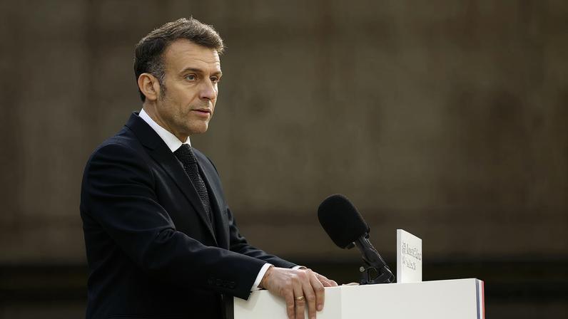French President Emmanuel Macron delivers a speech at the nuclear submarines Navy base Ile Longue in Crozon, France, March 2, 2026. Yoan Valat /Pool via REUTERS