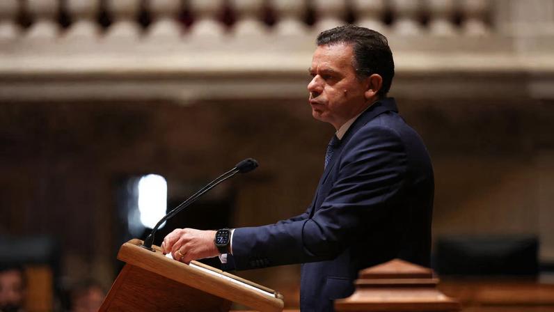 Portugal's Prime Minister Luis Montenegro speaks during the debate on government's performance on the storms that hit Portugal, at the parliament in Lisbon, Portugal, February 19, 2026.