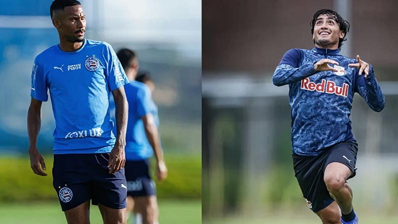 Ademir, do Bahia, e José Herrera, do RB Bragantino, durante treino das equipes