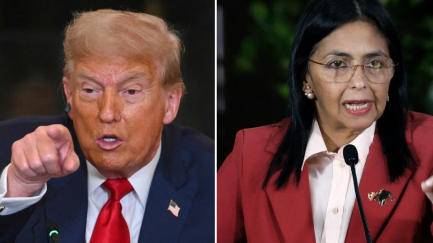Donald Trump e Delcy Rodríguez – fotos: Jim Watson e Pedro Mattey/AFP