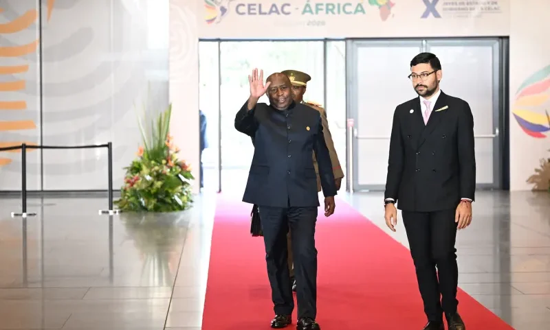 Burundian President Evariste Ndayishimiye arrives for the CELAC-Africa High-Level Forum in Bogotá, Colombia, on March 21.