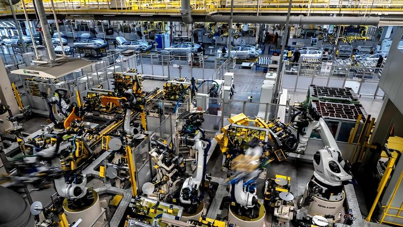 Robotic arms assemble vehicle frames on the production line for electric vehicle maker Zeekr at its factory in Ningbo, China, on May 29, 2025.