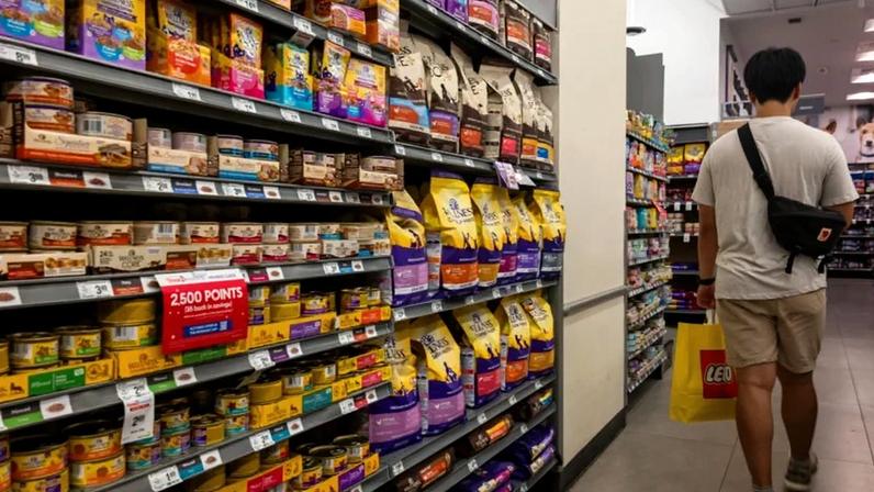 Pessoas compram suprimentos para animais de estimação em uma loja de produtos para pets em Manhattan, na cidade de Nova York.
