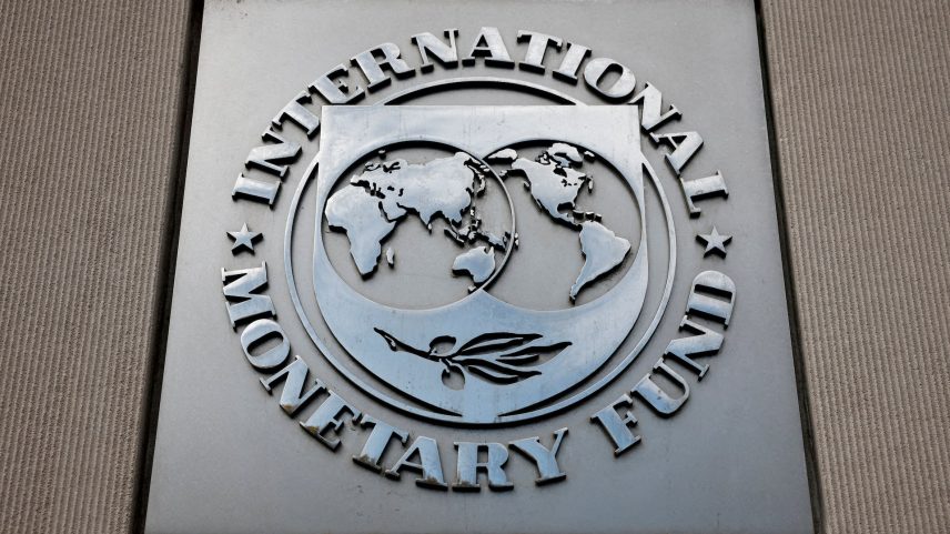 A view of the International Monetary Fund (IMF) logo at its headquarters in Washington, D.C.