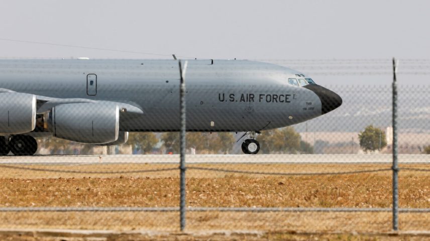 A U.S. Airforce Boeing KC-135 Stratotanker taxies at the Moron Air Base in Moron de la Frontera, southern Spain, August 27, 2021. REUTERS/Marcelo del Pozo/File Photo