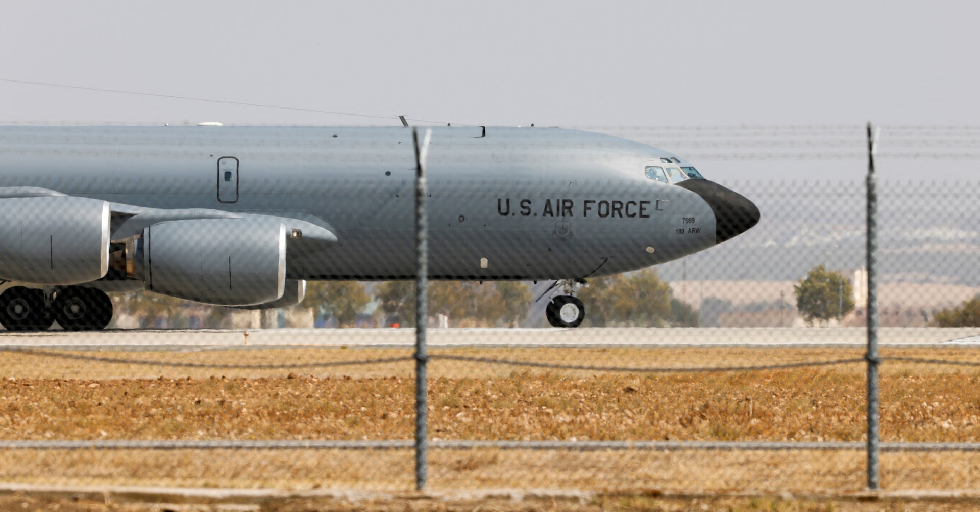 A U.S. Airforce Boeing KC-135 Stratotanker taxies at the Moron Air Base in Moron de la Frontera, southern Spain, August 27, 2021. REUTERS/Marcelo del Pozo/File Photo