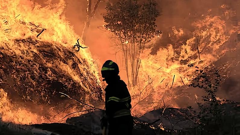 Un bombero lucha contra el fuego en Monçao, en Portugal, cerca de Galicia, este verano.