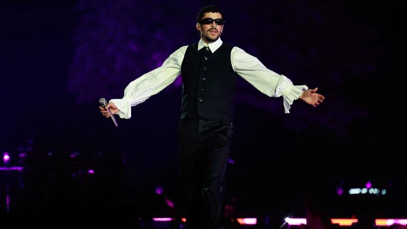 TOKYO, JAPAN - MARCH 07: Bad Bunny performs during Spotify's Billions Club Live show at Tipstar Dome Chiba on March 07, 2026 in Tokyo, Japan. (Photo by Hanna Lassen/Getty Images for Spotify)