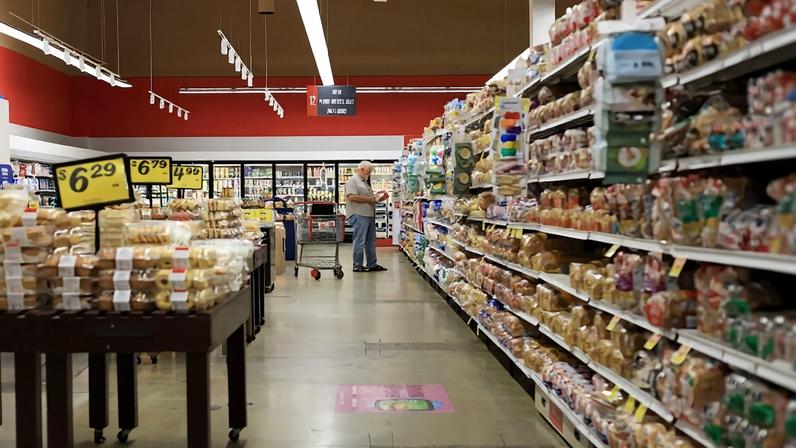 A customer shops in a grocery store in Miami, Florida.