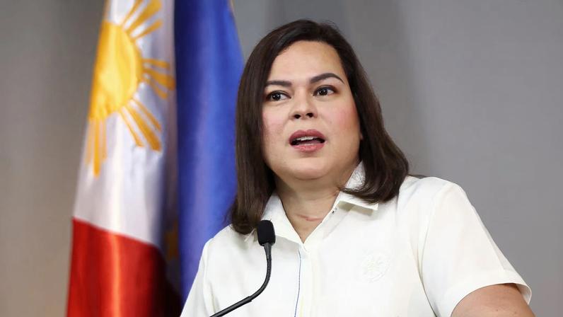 Philippine Vice President Sara Duterte delivers a statement following her impeachment by the lower house of the Congress, in her office at Mandaluyong City, Metro Manila, Philippines, February 7, 2025.