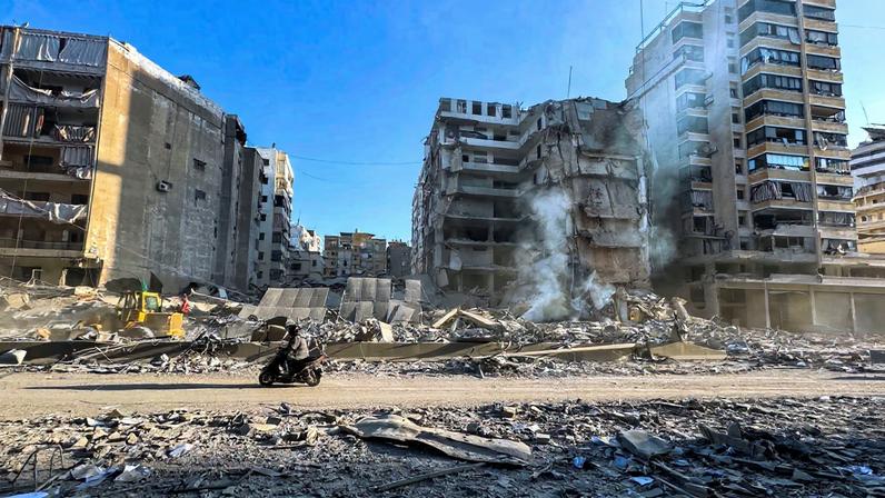 A damaged building after an Israeli strike, following renewed hostilities between Hezbollah and Israel amid the U.S.-Israeli conflict with Iran