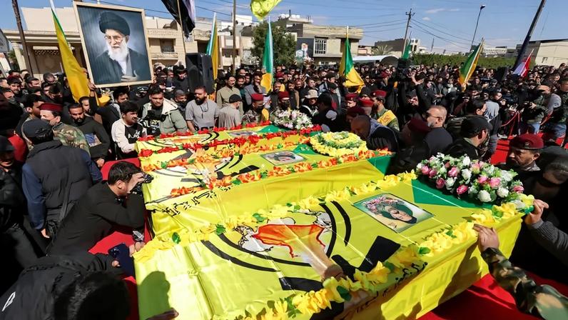 Mourners attend a funeral procession in Baghdad on March 5. The service was held for members of Kataib Hezbollah, an Iraqi paramilitary group, who were killed in a recent strike.