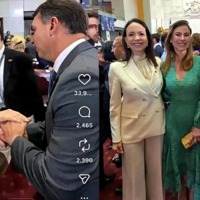 Direita se une: Flávio Bolsonaro firma aliança com Maria Corína Machado no Chile