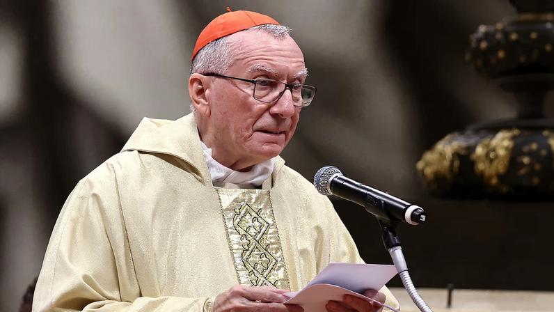 Cardinal Pietro Parolin leads the Holy Mass to commemorate the 20th anniversary of the death of Pope John Paul II in Saint Peter's Basilica, at the Vatican April 2, 2025.