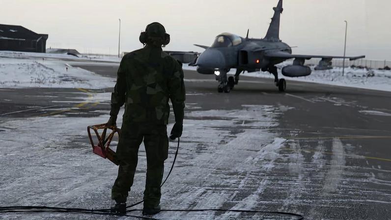 Swedish military practice at the air base in Keflavik