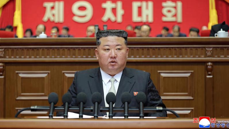 North Korean leader Kim Jong Un speaks during the fifth session of the Ninth Congress of the Workers' Party of Korea (WPK), in Pyongyang, North Korea, February 23, 2026, in this picture released February 24, 2026, by North Korea's official Korean Central News Agency.