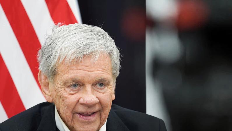 John Coale, an envoy for U.S. President Donald Trump, speaks during an interview as 250 prisoners released from Belarus arrive in Vilnius, Lithuania, March 19, 2026. REUTERS/Janis Laizans