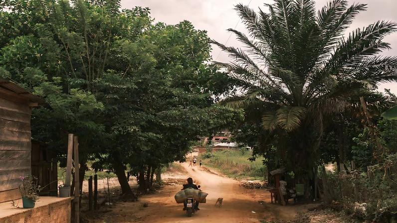 Un hombre transporta un bulto de hoja de coca por una carretera del Catatumbo, en el Norte de Santander.