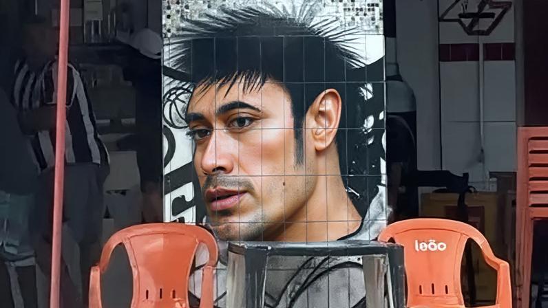 Desenho de Neymar em um bar