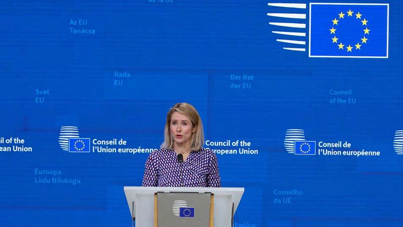 EU High Representative for Foreign Affairs and Security Policy, Kaja Kallas speaks during a closing press conference at a European Union Energy and Foreign Affairs ministers meeting in Brussels, Belgium, March 16, 2026.