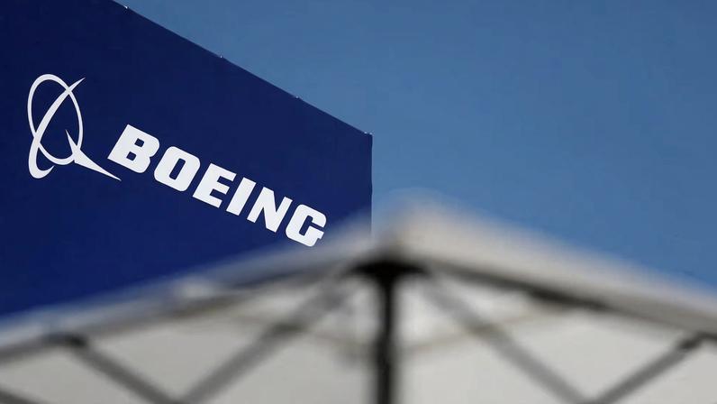 The logo of Boeing is seen at the 55th International Paris Airshow at Le Bourget Airport near Paris, France, June 20, 2025. REUTERS/Benoit Tessier/Pool