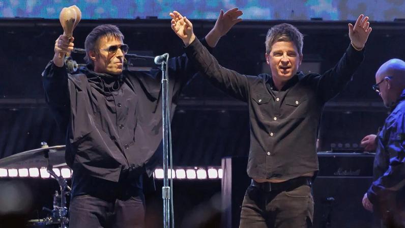 Liam Gallagher, Noel Gallagher of Oasis perform onstage at the Oasis Live '25 World Tour held at the Rose Bowl on September 07, 2025 in Pasadena, California.