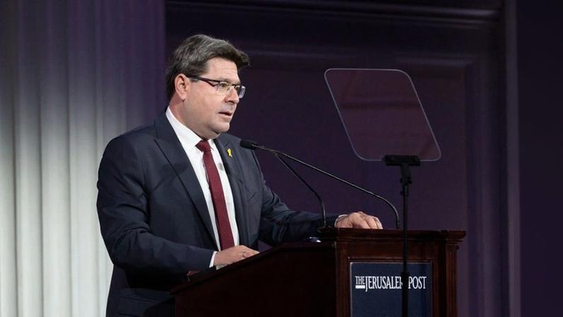 Ofir Akunis, consul general of Israel in New York, speaks during the Jerusalem Post New York conference in New York City on June 3, 2024. Noam Galai/Getty Images