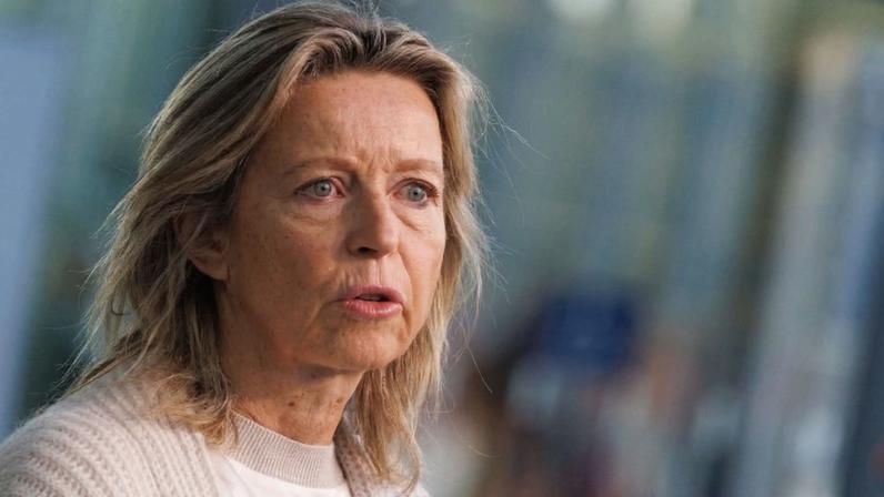 Kajsa Ollongren, then the Netherlands’ defense minister, speaks at NATO’s headquarters in Brussels on Oct. 11, 2023.