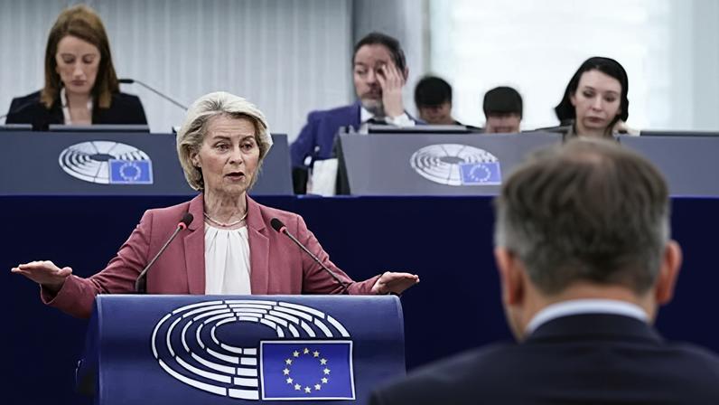 La presidenta de la Comisión Europea, Ursula von der Leyen, en el Parlamento Europeo en Estrasburgo esta semana.