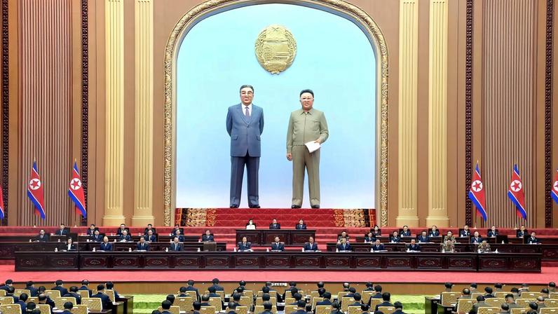 The 11th Session of the 14th Supreme People's Assembly is held at the Mansudae Assembly Hall in Pyongyang, North Korea, in this photo released by North Korea's official Korean Central News Agency October 9, 2024. KCNA via REUTERS