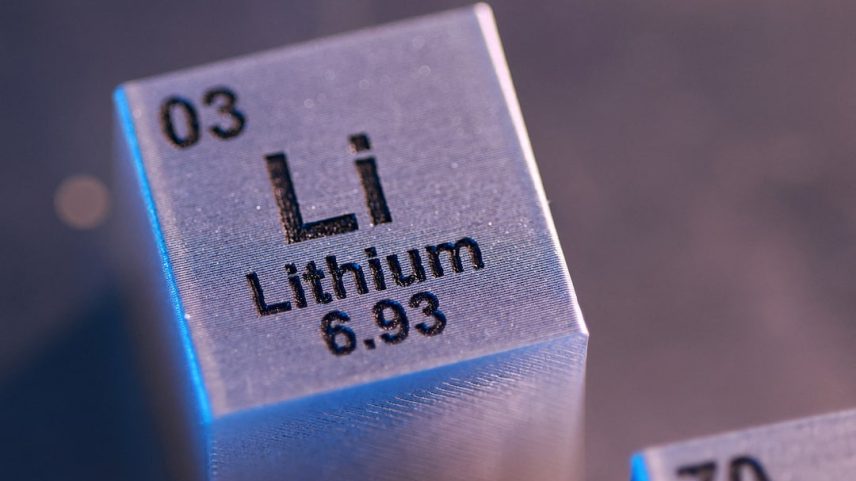 Illustration shows block with the symbol, atomic number and mass number of Lithium (Li) element