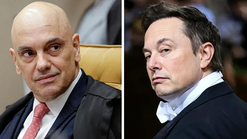 Alexandre de Moraes e Elon Musk. Fotos: Fellipe Sampaio/STF e Getty Images North America/AFP
