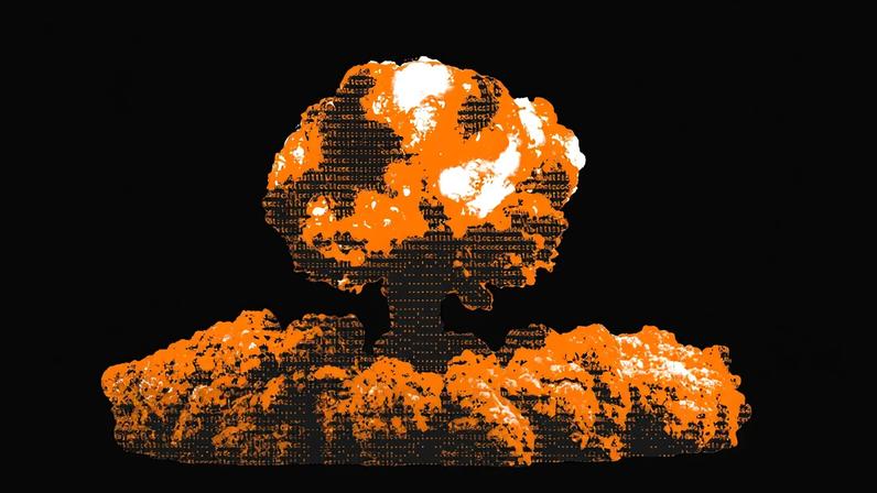 Mushroom cloud with digital ASCII effect.