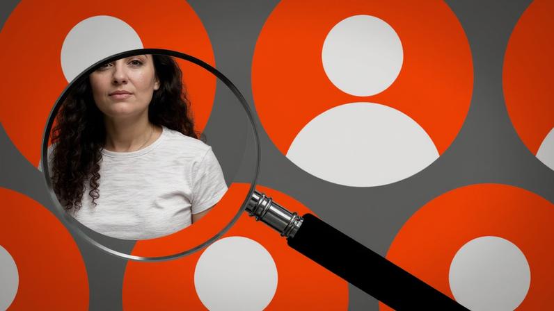 A woman’s face being revealed from an anonymous user icon.