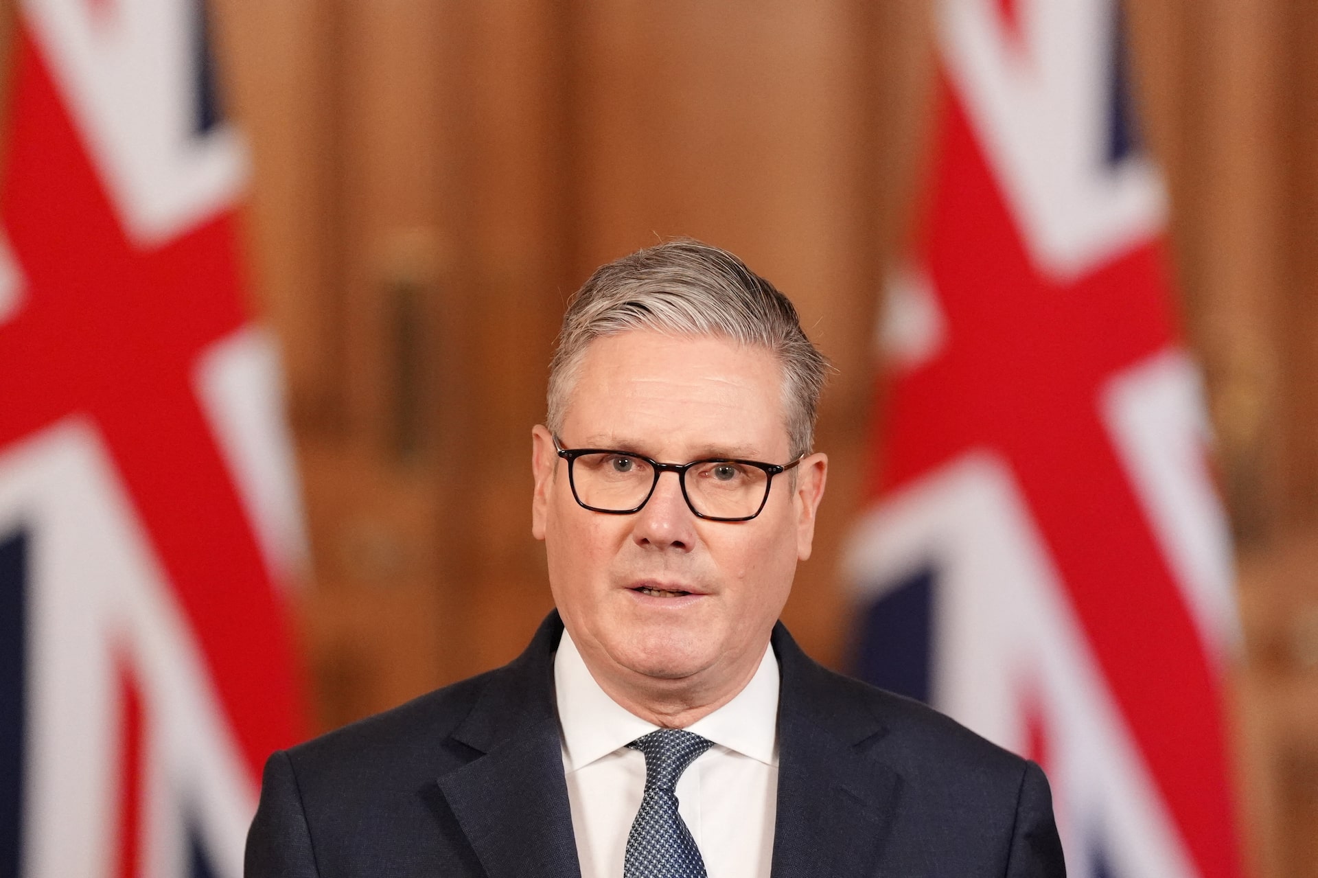 British Prime Minister Keir Starmer issues a statement at 10 Downing Street , after U.S. and Israeli forces attacked Iran in what the two countries described as a "pre-emptive" strike against a Tehran government intent on developing nuclear weapons, in London, Britain, February 28, 2026. Jonathan Brady/Pool via REUTERS