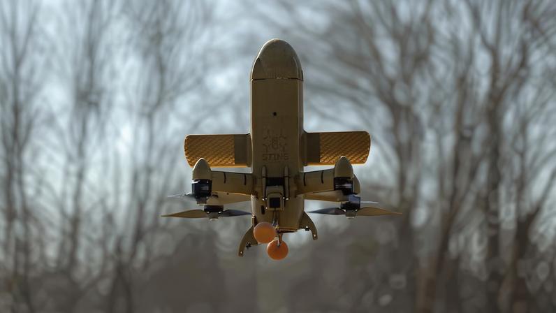 Wild Hornets engineers demonstrate Ukrainian Sting interceptor drones in Ukraine