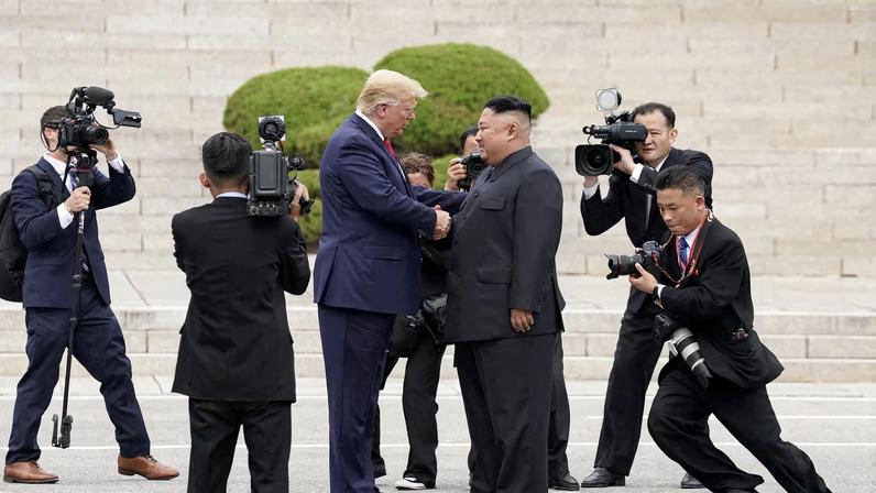 U.S. President Donald Trump meets with North Korean leader Kim Jong Un at the demilitarized zone separating the two Koreas, in Panmunjom, South Korea, June 30, 2019.
