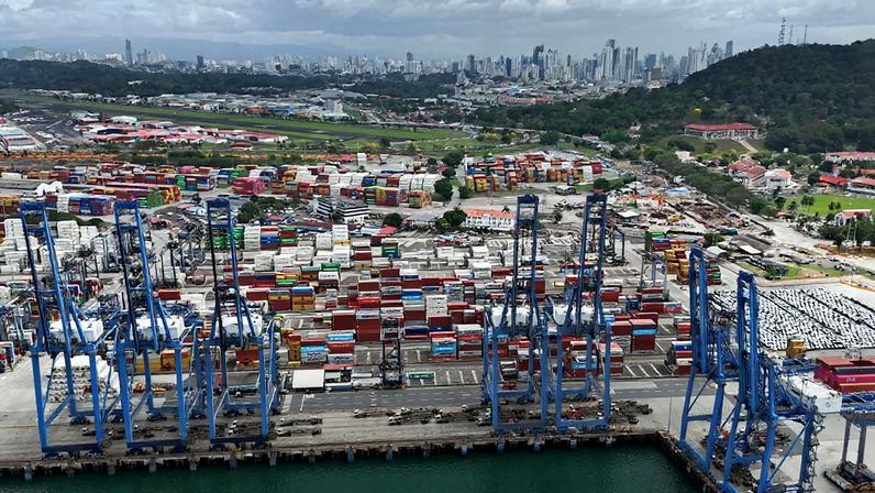 A drone view shows Panama Ports Company (PPC) after Panama's Official Gazette published a court ruling formally annulling Hong Kong's CK Hutchison Holdings concessions for two ports along its strategic canal, after ruling late January the contracts violated the constitution, in Panama City, Panama, February 23, 2026.