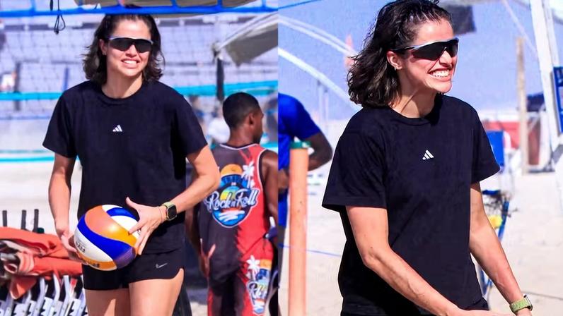 Agatha Moreira demonstra dedicação em aulas de vôlei na praia do Rio