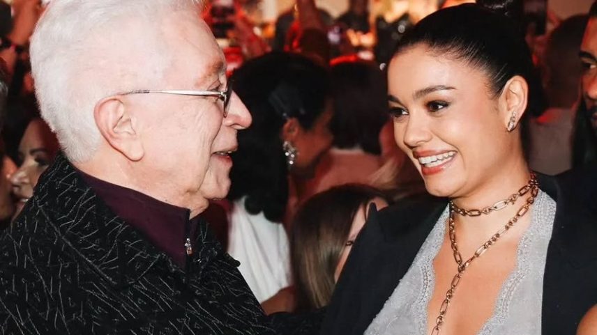 Aguinaldo Silva e Sophie Charlotte na festa de lançamento da novela 'Três Graças' — Foto: Reprodução/Instagram