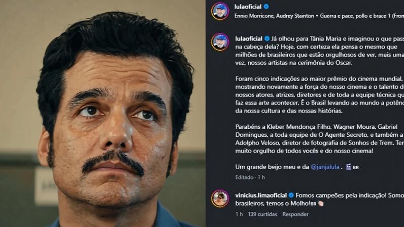 Após Oscar, Lula diz em postagem estar orgulhoso do cinema nacional