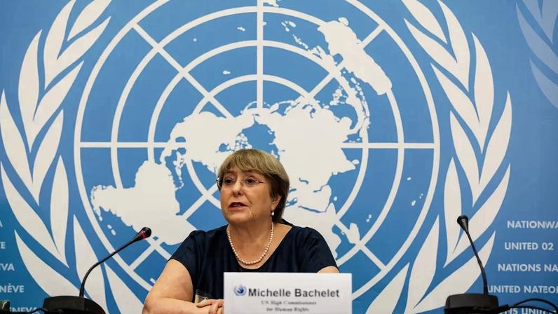 A chefe do Alto Comissariado de Direitos Humanos da ONU, Michelle Bachelet, em última entrevista coletiva antes de deixar o posto, em 25 de agosto de 2022. — Foto: Pierre Albouy/ Reuters