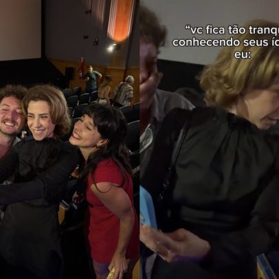 Atriz leva tombo ao tentar tirar foto com Fernanda Torres